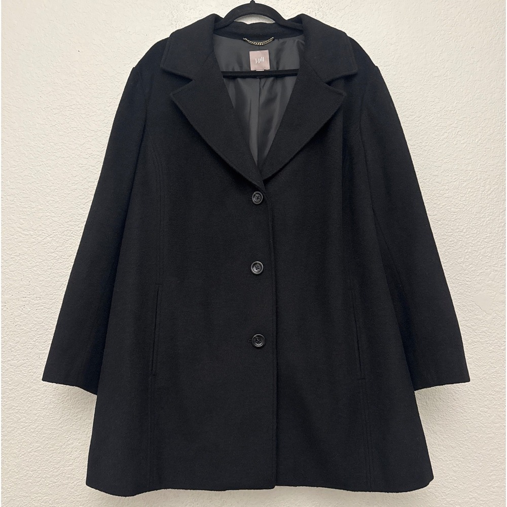 J. Jill Black Wool Blend Button Front Coat Size 2X